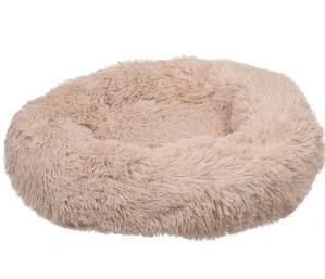 Cushion Krems fluffy rund hundeseng small beige